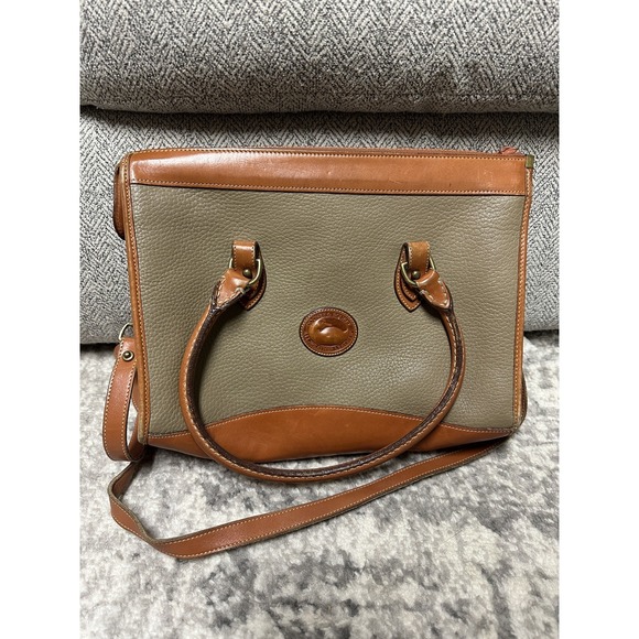 Dooney & Bourke Handbags - Vintage Dooney and Bourke Authenic Green and Tan Trim Satchel Crossbody